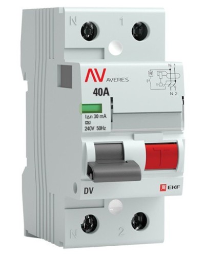 DV 2P 40А/ 30мА (A)  AVERES (rccb-2-40-30-a-av). Выключатели дифференциального тока (УЗО). EKF в Пушкино