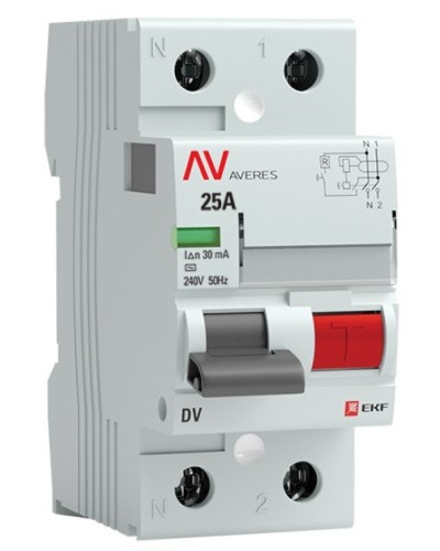 DV 2P 25А/ 30мА (A)  AVERES (rccb-2-25-30-a-av). Выключатели дифференциального тока (УЗО). EKF в Пушкино