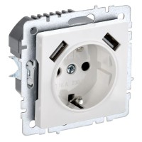 Розетка с з/к с USB A+A 2,1А РЮш10-1-БрБ белый BRITE (BR-R14-16-U21-D21-K01). Розетка с заземлением с защитными шторками, 2,1А. IEK