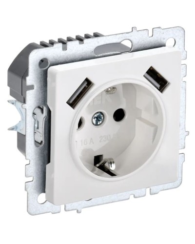 Розетка с з/к с USB A+A 2,1А РЮш10-1-БрБ белый BRITE (BR-R14-16-U21-D21-K01). Розетка с заземлением с защитными шторками, 2,1А. IEK в Пушкино