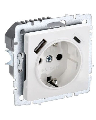 Розетка с з/к с USB A+C 18Вт РЮш11-1-БрБ белый BRITE (BR-R14-16-U22-018-K01). Розетка с заземлением с защитными шторками, 18Вт. IEK в Пушкино