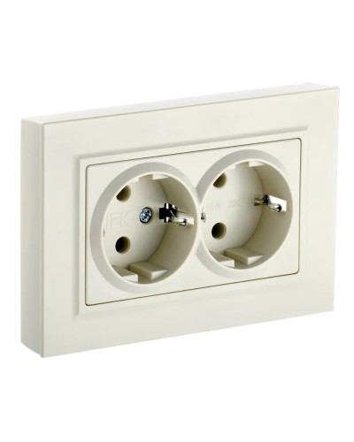 Розетка 2-местная с з/к РС12-3-БрКр бежевый BRITE (BR-R21-16-K10-F). Розетка с заземлением без защитных шторок в сборе. IEK в Пушкино