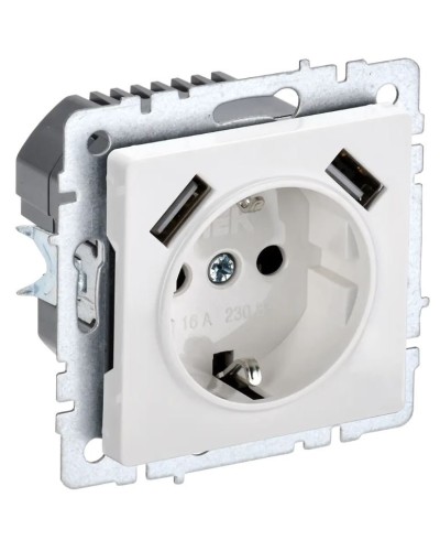 Розетка с з/к с USB A+A 3,1А РЮш10-2-БрБ белый BRITE (BR-R14-16-U21-D31-K01). Розетка с заземлением с защитными шторками, 3,1А. IEK в Пушкино