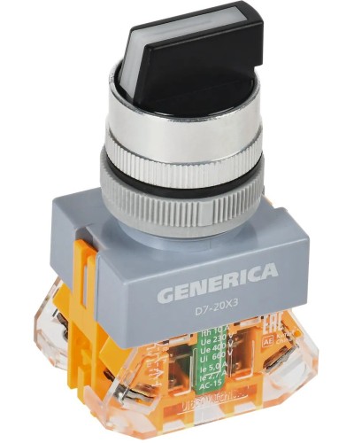 Переключатель D7-20X3 на 3 положения черный GENERICA (BSW50-20X3-3-21-3-K02-G). Переключатель. IEK в Пушкино