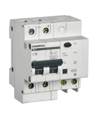 GENERICA АД12 2Р 50А 30мА (MAD15-2-050-C-030). Автоматический выключатель дифференциального тока. IEK в Пушкино