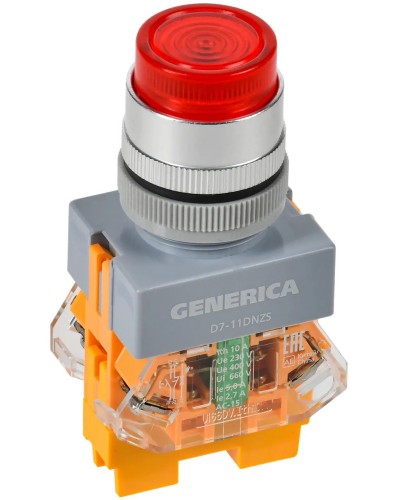 Кнопка D7-11DNZS d=22мм красная GENERICA (BBT50-11DNZS-3-11-K04-G). Кнопка управления с подсветкой и фиксацией. IEK в Пушкино