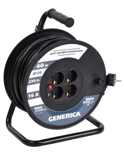 УК40 4 места 2P+PE, 40м GENERICA (WKP20-16-04-40-G). Удлинитель на катушке с термозащитой, 3х1,5кв.мм. IEK в Пушкино