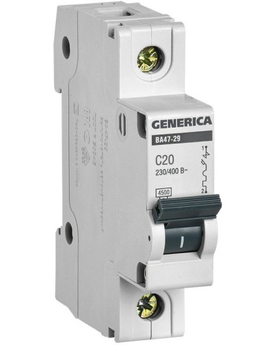 GENERICA ВА47-29 1P C 20А 4,5кА (MVA25-1-020-C). Автоматический выключатель. IEK в Пушкино