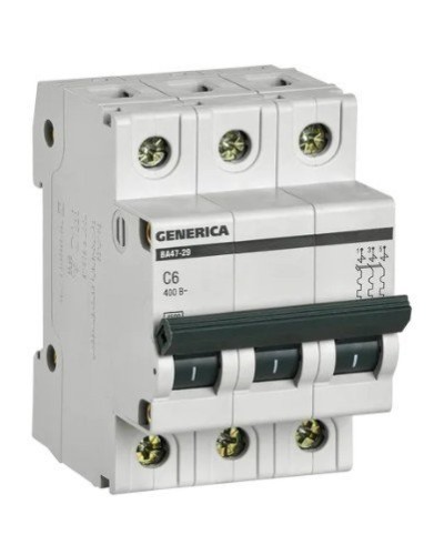 GENERICA ВА47-29 3P C 6А 4,5кА (MVA25-3-006-C). Автоматический выключатель. IEK в Пушкино