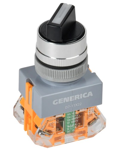 Переключатель D7-11X22 на 2 положения черный GENERICA (BSW50-11X22-3-22-2-K02-G). Переключатель с самовозвратом. IEK в Пушкино