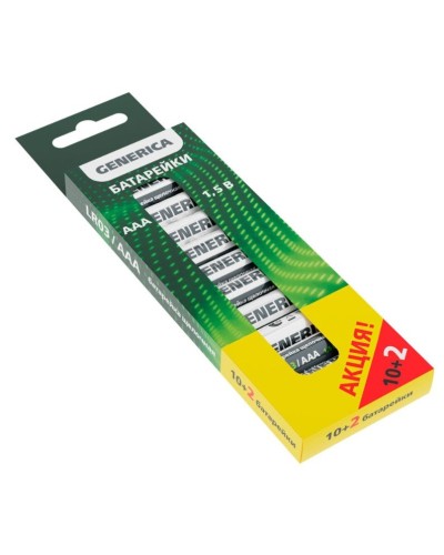 Батарейка Alkaline LR03/AAA GENERICA (12 шт) ПРОМО (ABT-LR03-ST-B12-G). Батарейка щелочная. IEK в Пушкино