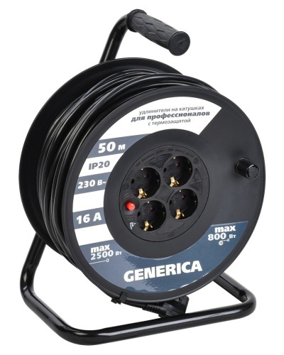 УК50 4 места 2P+PE, 50м GENERICA (WKP20-16-04-50-G). Удлинитель на катушке с термозащитой, 3х1,5кв.мм. IEK в Пушкино