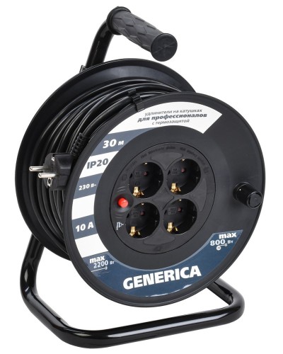 УК30 4 места 2P+PE, 30м GENERICA (WKP10-10-04-30-G). Удлинитель на катушке с термозащитой, 3х1,0кв.мм. IEK в Пушкино