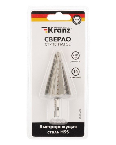 Сверло по металлу ступенчатое 9,0-36,0 мм 110 mm 62 HRC Kranz (KR-12-6604): Сверло по металлу шлифованное в Пушкино