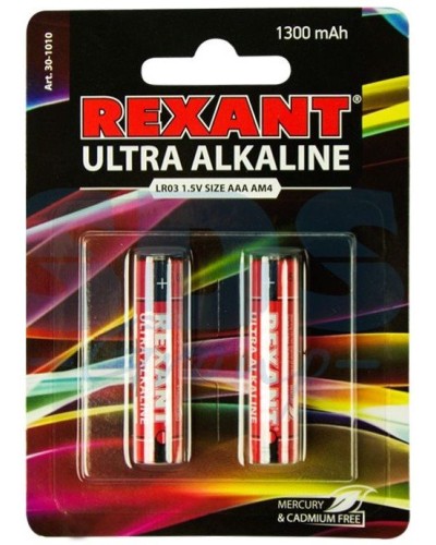 Ультра алкалиновая батарейка AAA/LR03 1,5 V 2 шт. блистер REXANT (30-1010). Элемент питания. Rexant в Пушкино