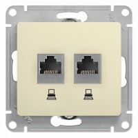 Glossa розетка RJ45+RJ45 2-местная, кат. 5Е, скрытой установки, механизм, бежевый (GSL000285KK). Розетка компьютерная. Systeme Electric