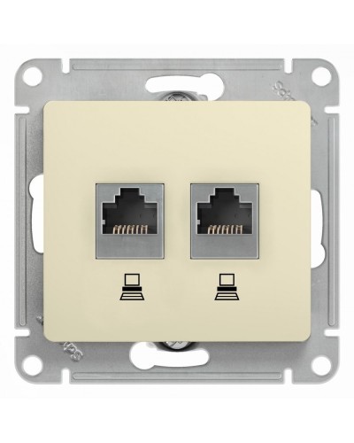 Glossa розетка RJ45+RJ45 2-местная, кат. 5Е, скрытой установки, механизм, бежевый (GSL000285KK). Розетка компьютерная. Systeme Electric в Пушкино