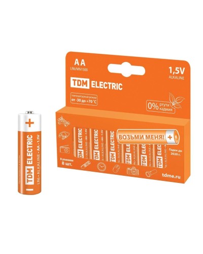 LR6 AA Alkaline 1,5V PAK-8 TDM (SQ1702-0009). Элемент питания. TDM ЕLECTRIC в Пушкино