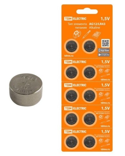 AG12/LR43 Alkaline 1,5V BP-10 TDM (SQ1702-0046). Элемент питания. TDM ЕLECTRIC в Пушкино