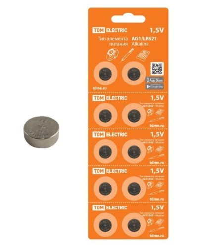 AG1/LR621 Alkaline 1,5V BP-10 TDM (SQ1702-0045). Элемент питания. TDM ЕLECTRIC в Пушкино