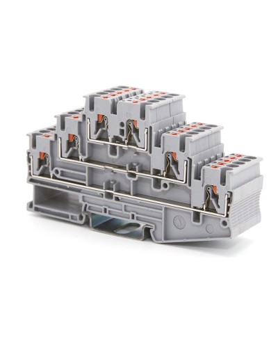 Клемма трехуровневая, зажим push-in, 2.5 кв.мм, синяя (VPR-2.5-3L-BU). Клемма проходная, 6 точки подключения. ДКС в Пушкино