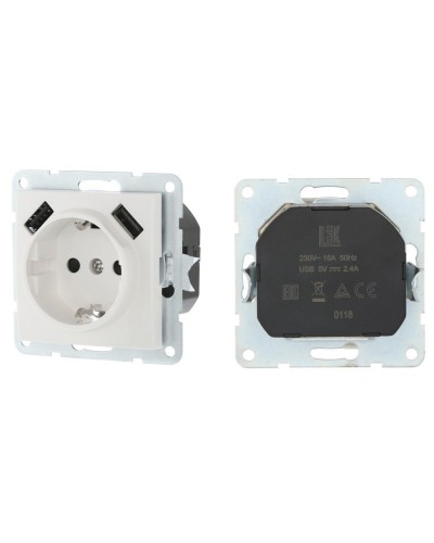 Розетка с з/к + 2xUSB разъема, 2А, белый LK60 (868004-1). Розетка. Экопласт в Пушкино